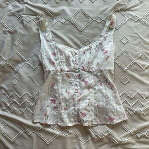 Hollister Floral Button-Up Tank Top - White and Pink